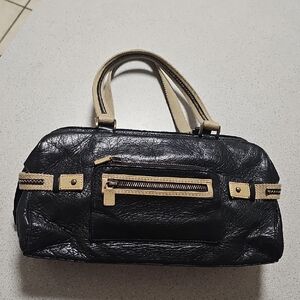 Paule Ka Soft Buttery Leather Bag With Tan Trim Elegant  Handbag